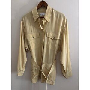 LIZ Claiborne Collection Belt Large Blouse Shirt Long Sleeve Silk Safari Yellow